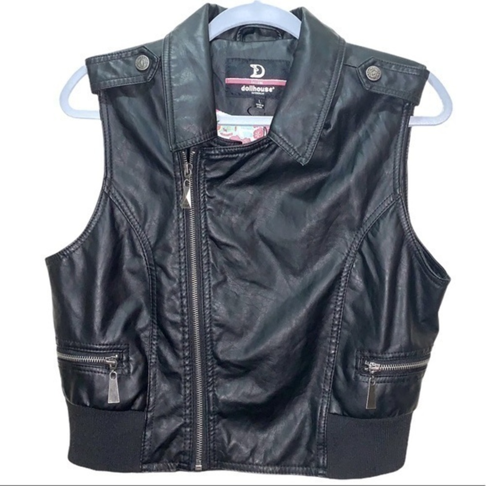 Dollhouse  black faux leather moto vest large NWT